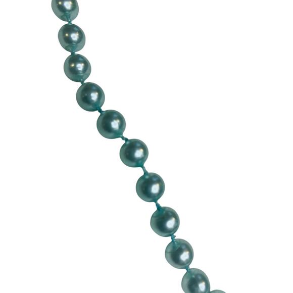 Vintage Faux Aqua Pearl 23 Inch Necklace No Clasp Overhead - Picture 5 of 7